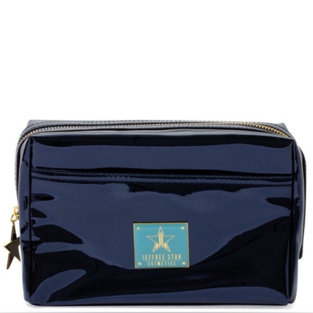 Jeffree Star RARE Blue/Black Patent PU makeup Bag with Gold Accents in EUC